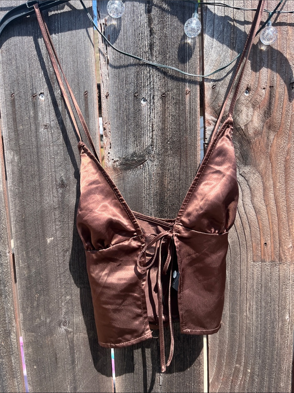 H&M DIVIDED Satin Chocolate Brown Tie-Front Cami